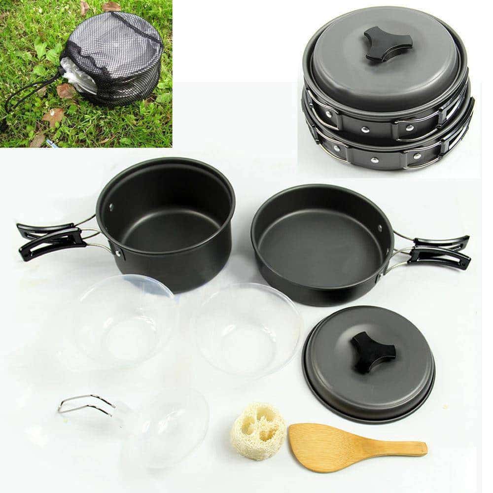 9 pcs Outdoor Camping Cookware Pot Pan Set - OutdoorsAdventurer