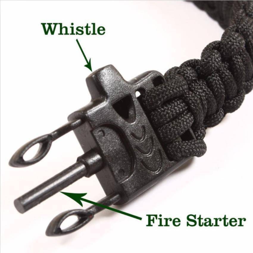 4 in 1 Flint Fire Starter Whistle Outdoor Camping Survival Bracelet - OutdoorsAdventurer