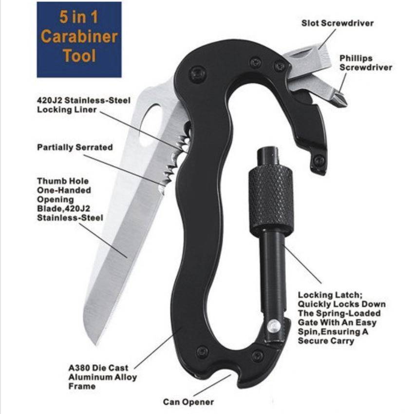 5 in 1 Multi-function Survival Mountain Climbing & Camping Carabiners - OutdoorsAdventurer