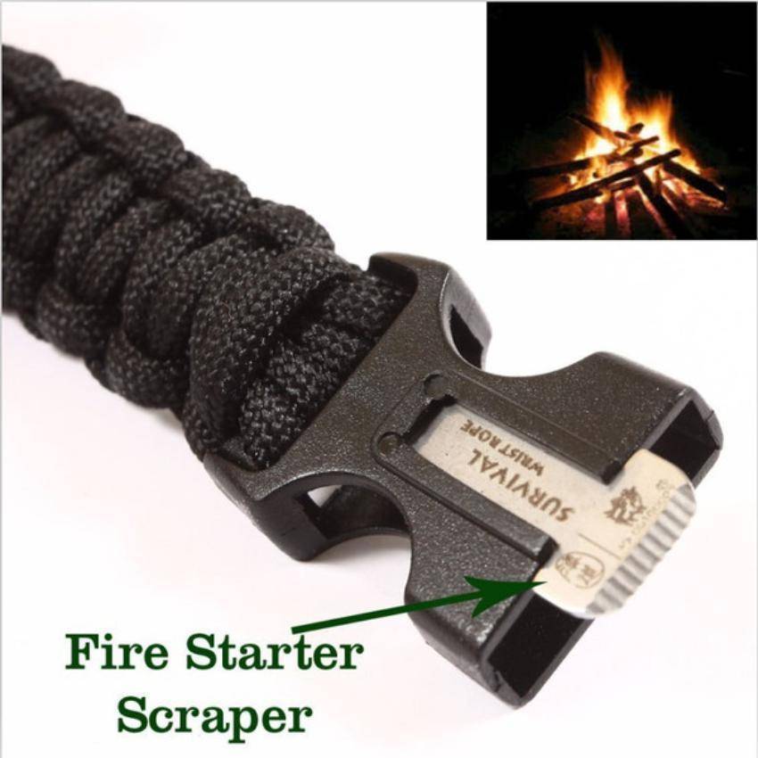 4 in 1 Flint Fire Starter Whistle Outdoor Camping Survival Bracelet - OutdoorsAdventurer