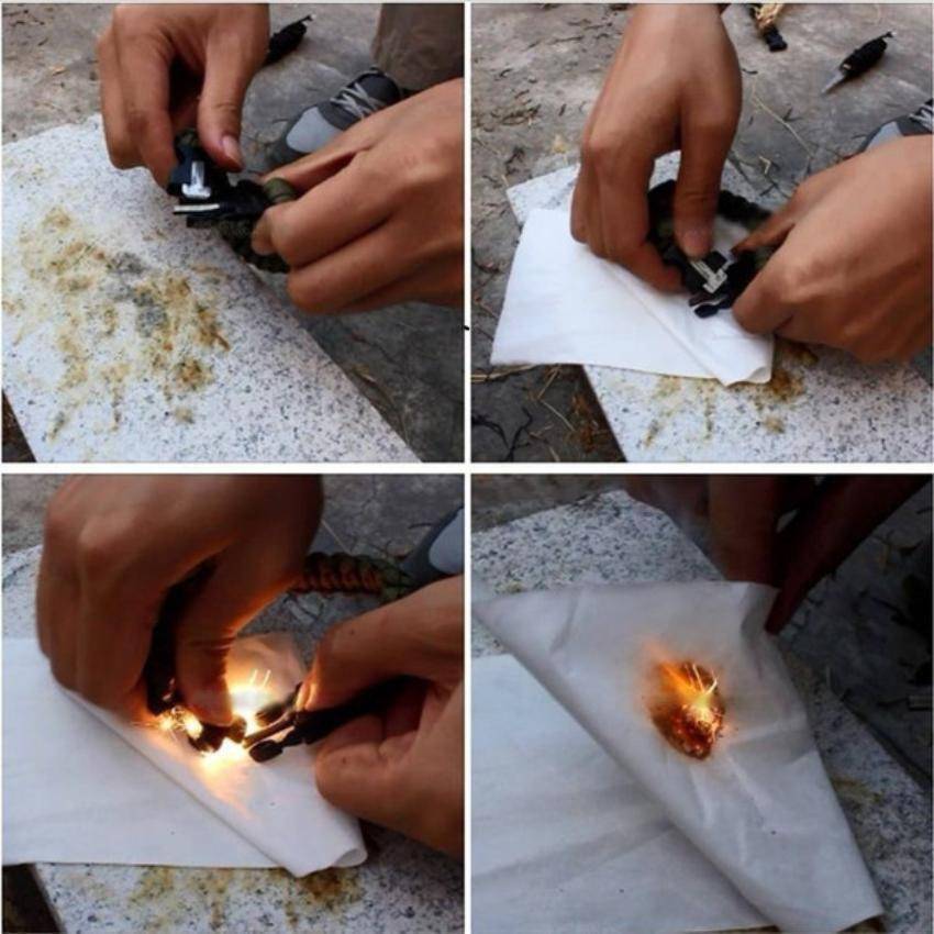 4 in 1 Flint Fire Starter Whistle Outdoor Camping Survival Bracelet - OutdoorsAdventurer