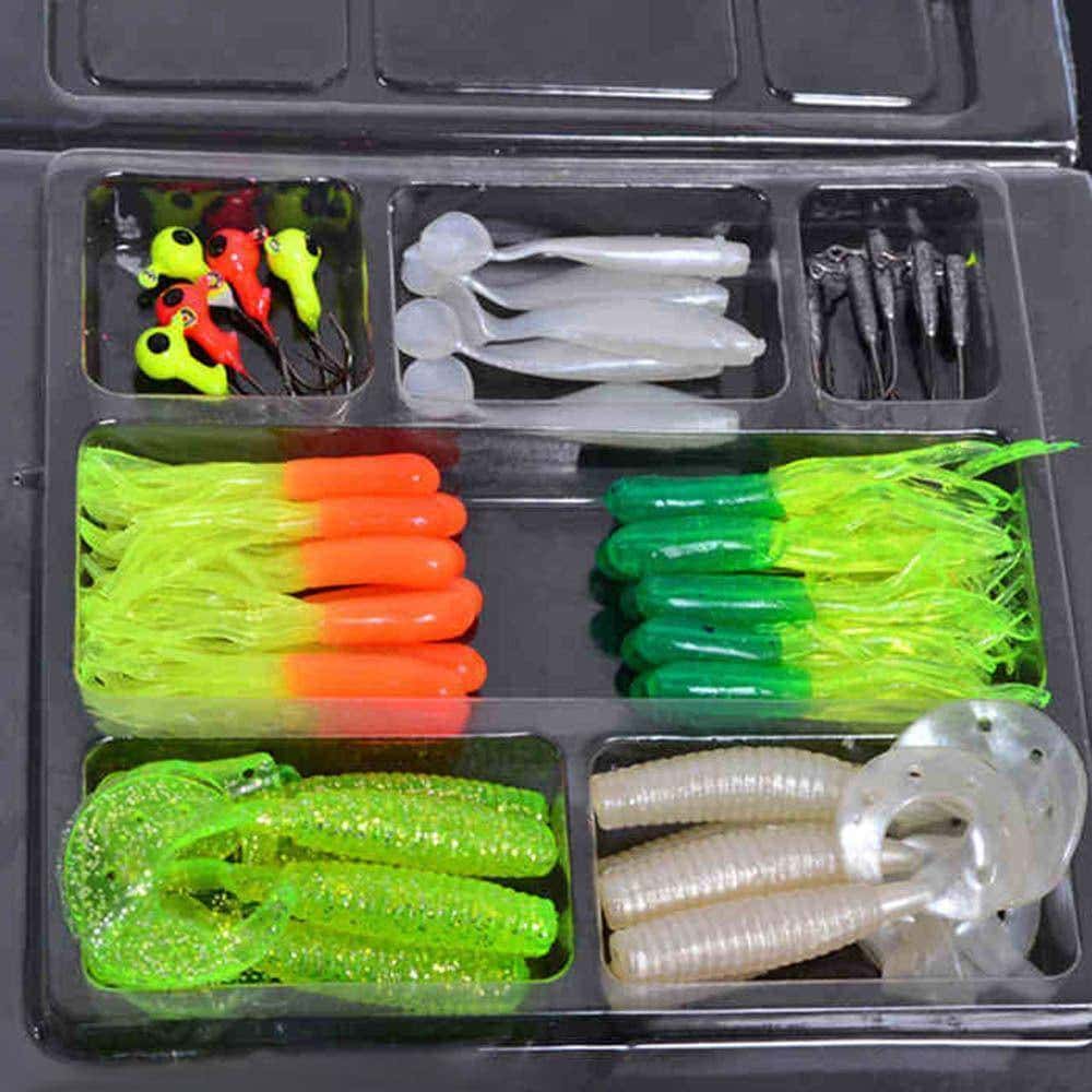 35 Soft Worm Fishing Baits & 10 Jig head hook set - OutdoorsAdventurer