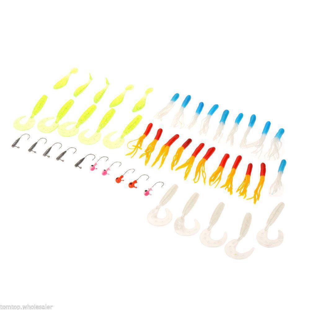 35 Soft Worm Fishing Baits & 10 Jig head hook set - OutdoorsAdventurer