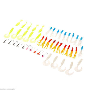 35 Soft Worm Fishing Baits & 10 Jig head hook set - OutdoorsAdventurer