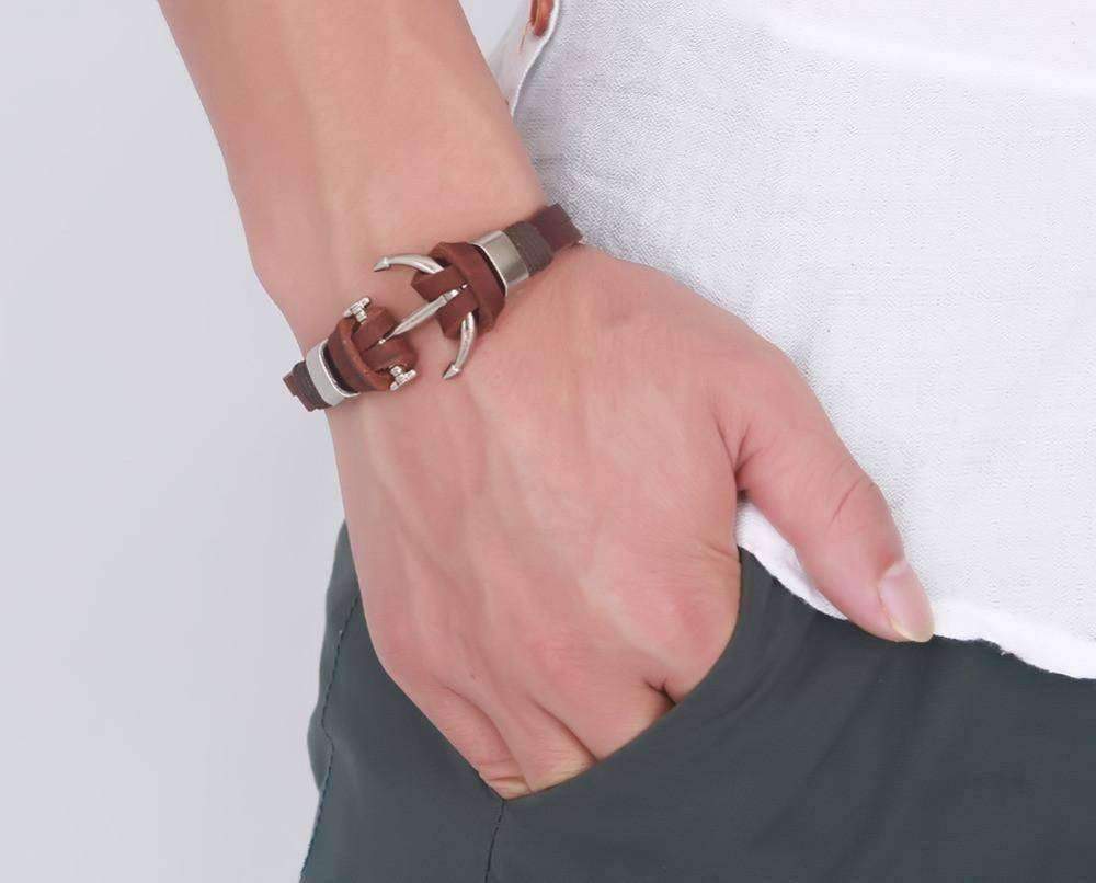 Anchor Leather Bracelet - OutdoorsAdventurer
