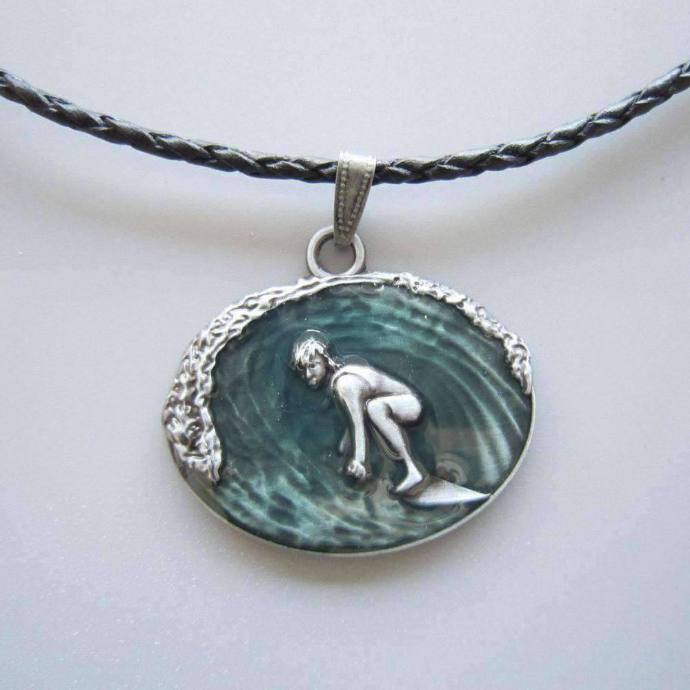 Surfing Charm Braided Leather Necklace - OutdoorsAdventurer