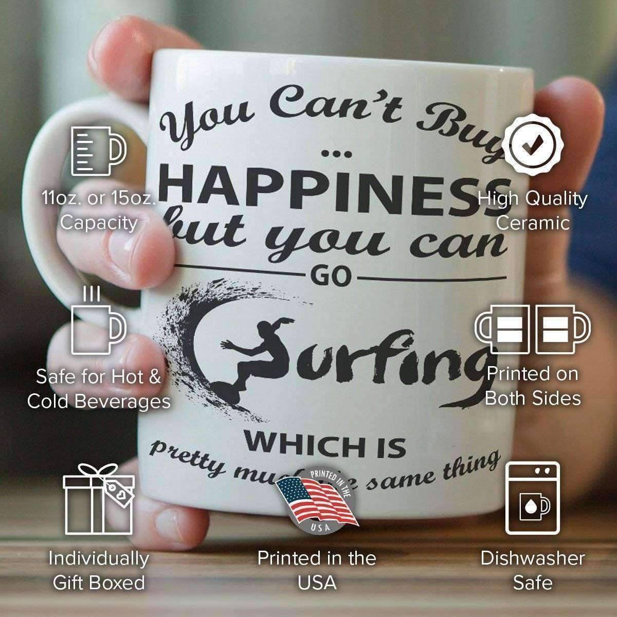 "You Can't Buy Happiness But You Can Go Surfing" Mug - OutdoorsAdventurer