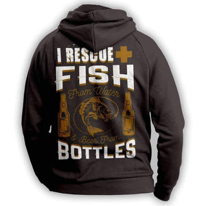 "I Rescue Fish From Water And Beer From Bottles" Hoodie - OutdoorsAdventurer