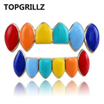 TOPGRILLZ Hip Hop Gold Tekashi69  Rainbow Teeth Grillz Top&Bottom Colorful Grills Dental Halloween Vampire Teeth